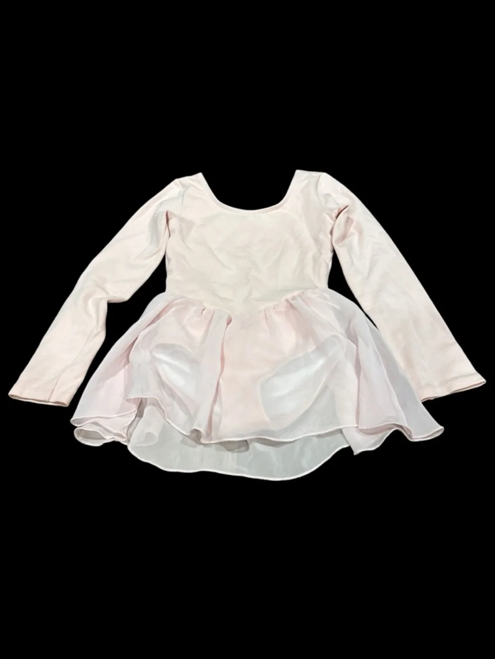 Bloch Light Pink Long-Sleeve Ballet Leotard with Layered Chiffon Skirt sz 6x 7